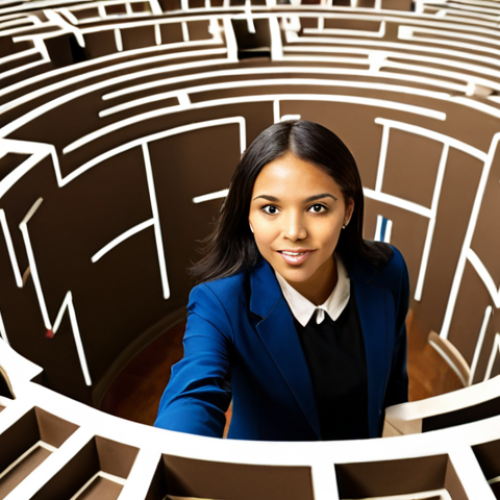 Home 8 **
A young professional confidently navigating a complex maze representing a corporate office. The maze is filled with cubicles, meeting rooms, and diverse colleagues. The professional is using a map labeled "Networking" and a compass labeled "Soft Skills" to guide their way. The overall tone is optimistic and empowering, emphasizing the importance of first impressions and relationship-building in a new corporate job.
**