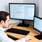 A focused professional software developer, mid-30s, wearing a modest button-down shirt and professional trousers, intently looking at multiple screens in a well-lit, modern open-plan office. One screen displays lines of code with a debugger actively highlighted, suggesting a debugging session. Their hands are naturally positioned on a keyboard, engaged in active problem-solving and critical thinking. The office features contemporary ergonomic furniture and subtle tech-related decor in the background. The atmosphere is quiet and concentrated, emphasizing the "break and fix" philosophy. Perfect anatomy, correct proportions, natural pose, well-formed hands, proper finger count, natural body proportions. Fully clothed, modest clothing, appropriate attire, professional dress, safe for work, appropriate content, family-friendly.