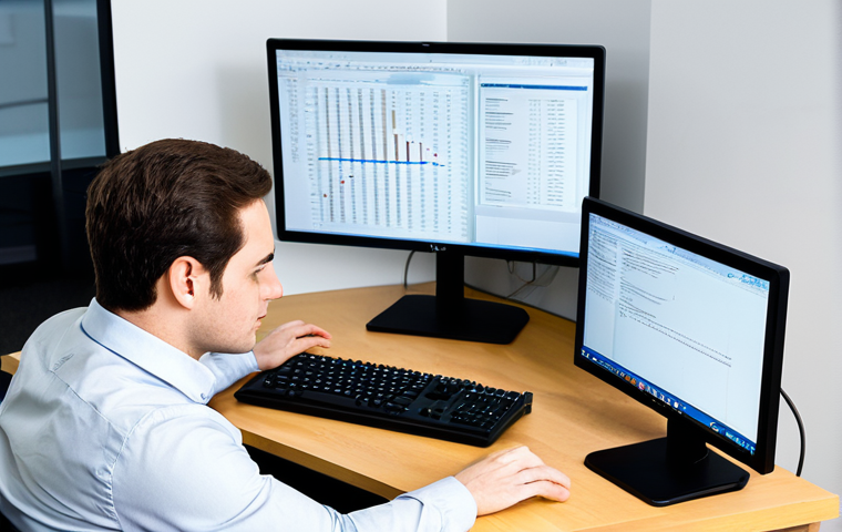 A focused professional software developer, mid-30s, wearing a modest button-down shirt and professional trousers, intently looking at multiple screens in a well-lit, modern open-plan office. One screen displays lines of code with a debugger actively highlighted, suggesting a debugging session. Their hands are naturally positioned on a keyboard, engaged in active problem-solving and critical thinking. The office features contemporary ergonomic furniture and subtle tech-related decor in the background. The atmosphere is quiet and concentrated, emphasizing the "break and fix" philosophy. Perfect anatomy, correct proportions, natural pose, well-formed hands, proper finger count, natural body proportions. Fully clothed, modest clothing, appropriate attire, professional dress, safe for work, appropriate content, family-friendly.