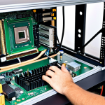 Hardware Troubleshooting**

A computer technician, fully clothed in appropriate professional attire, carefully examines the inside of a desktop computer. The motherboard is visible, with various components labeled. The setting is a well-lit computer repair shop with tools neatly organized in the background. Perfect anatomy, correct proportions, well-formed hands. Safe for work, appropriate content, fully clothed, professional.

**