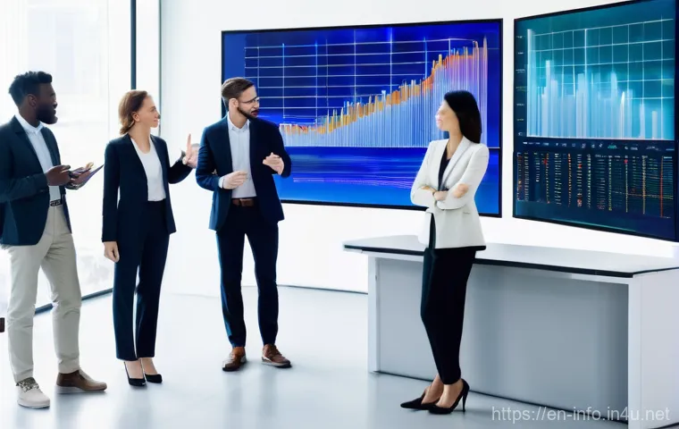 정보처리 실무에서 활용 가능한 데이터 분석 방법 - **Prompt:** "A diverse group of business professionals, including men and women of various ages, dre...