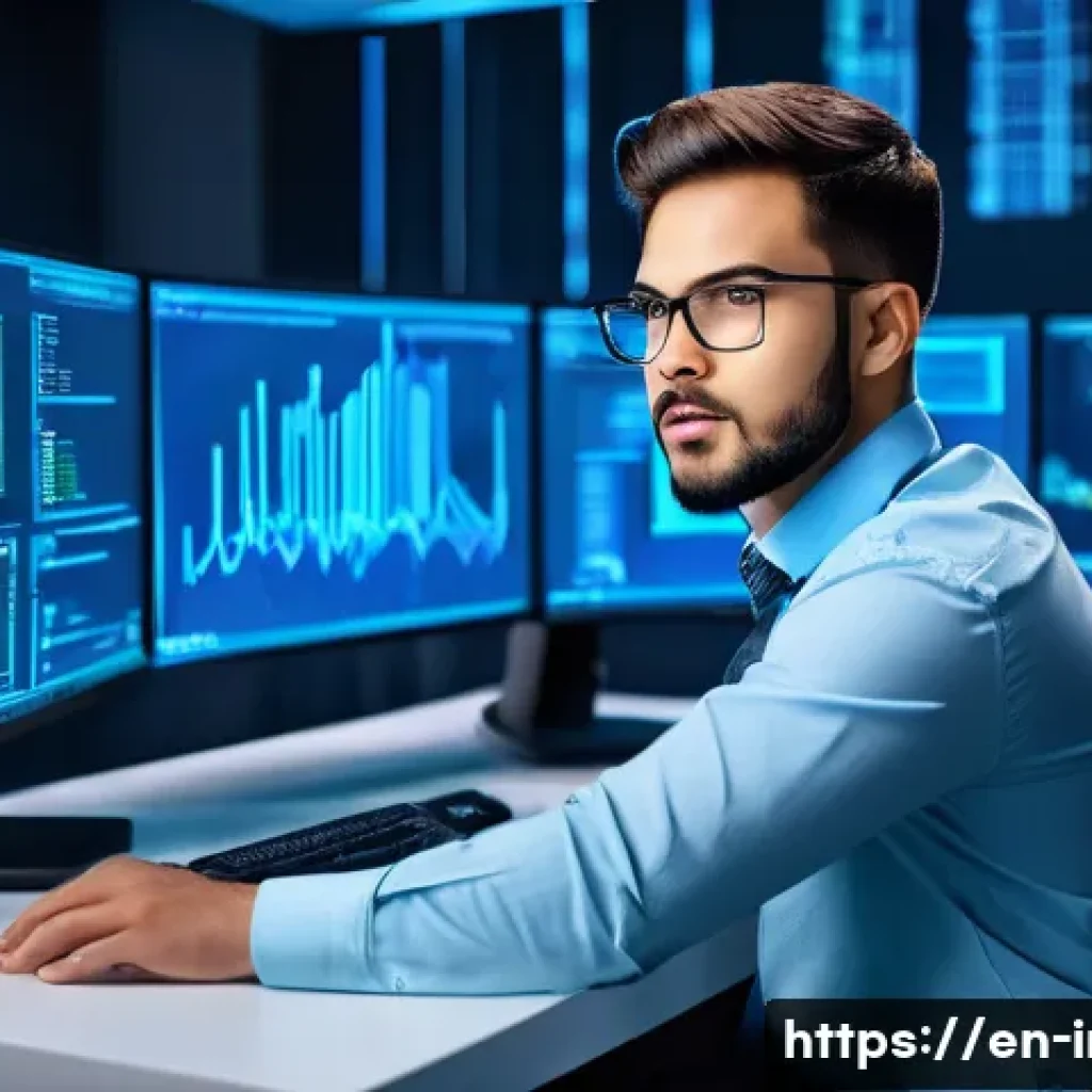 정보처리 자격증을 활용한 IT 직군별 이직 팁 - A professional workspace scene featuring a young system administrator at a modern desk with multiple...