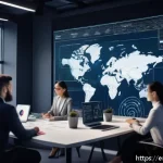 Home 20 정보처리 실무에서 데이터 모델링 적용 사례 - A modern office scene with diverse professionals collaborating around a large digital touchscreen di...